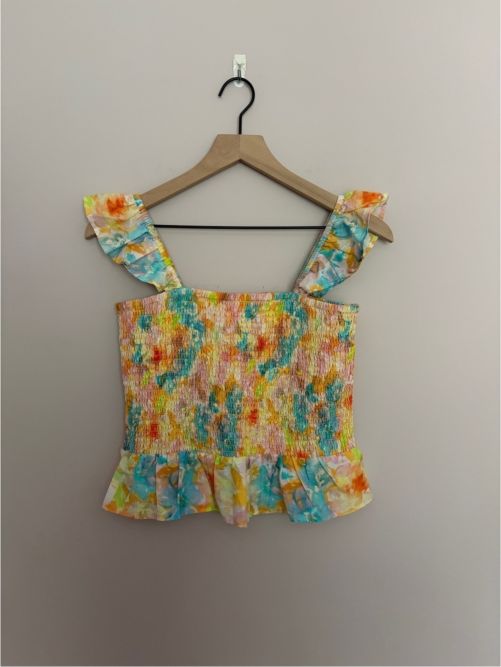 Roller Rabbit Sandrio Dove Watercolor Smocked Ruffle Top